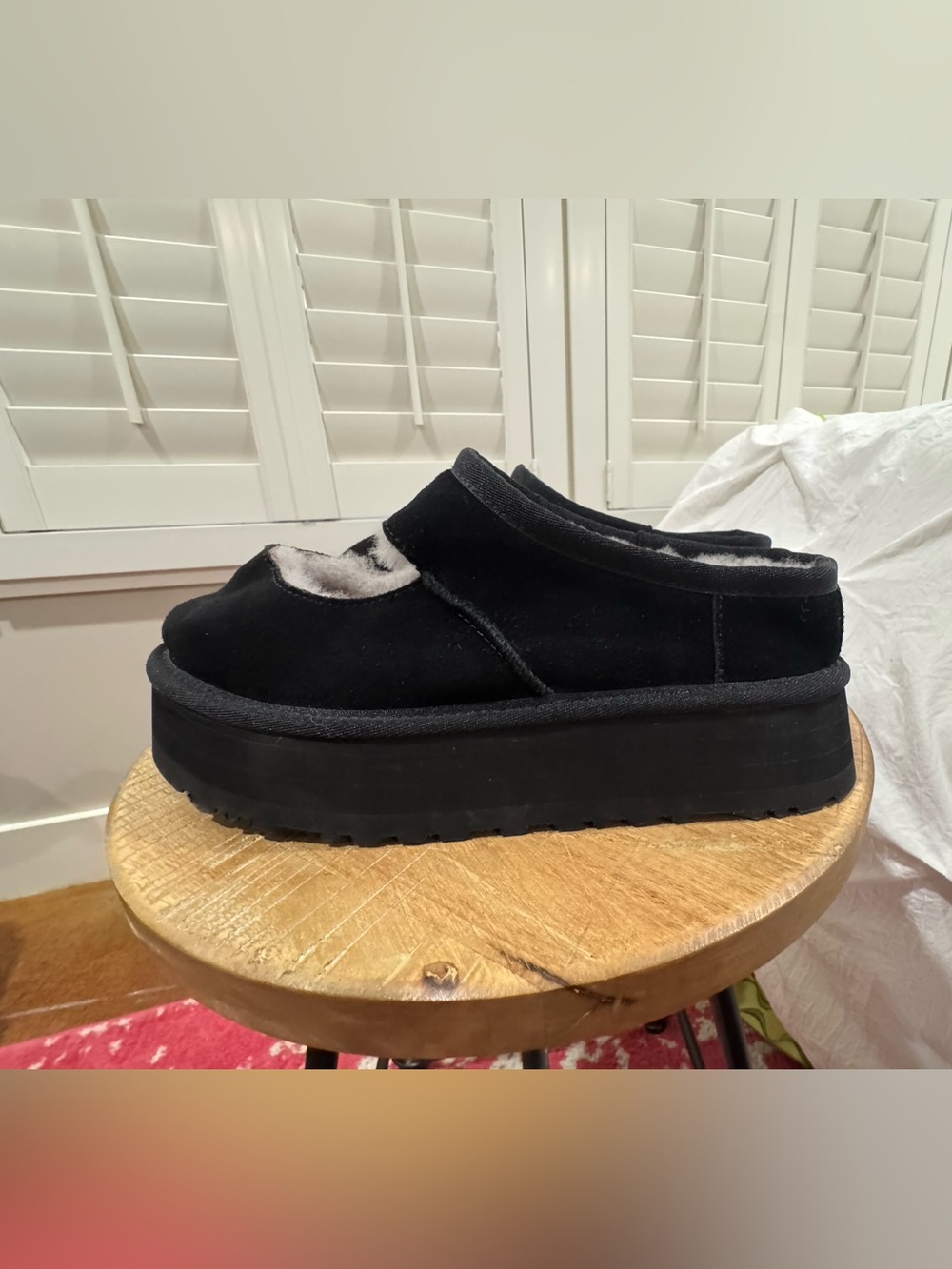 Women's UGG "Bea" Suede Platform Mary Jane Slipper Mules in Black